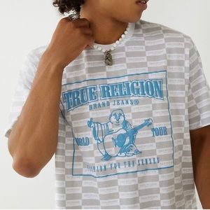 True Religion Mens XL Shirt - Relaxed Check SRS Tee - Quiet Grey / Blue